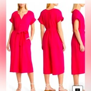 NWT Tommy Bahama Coral Isle Belted Cotton Jumpsuit, Bright Rose